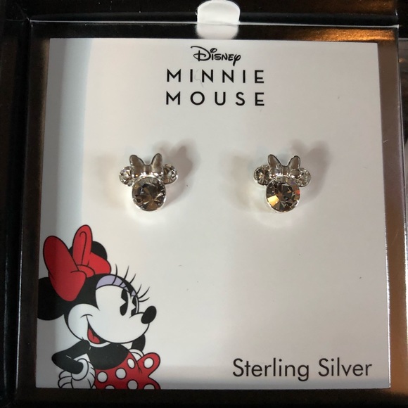 Disney Minnie Mouse clear crystal stud sterling silver earrings - Picture 2 of 3